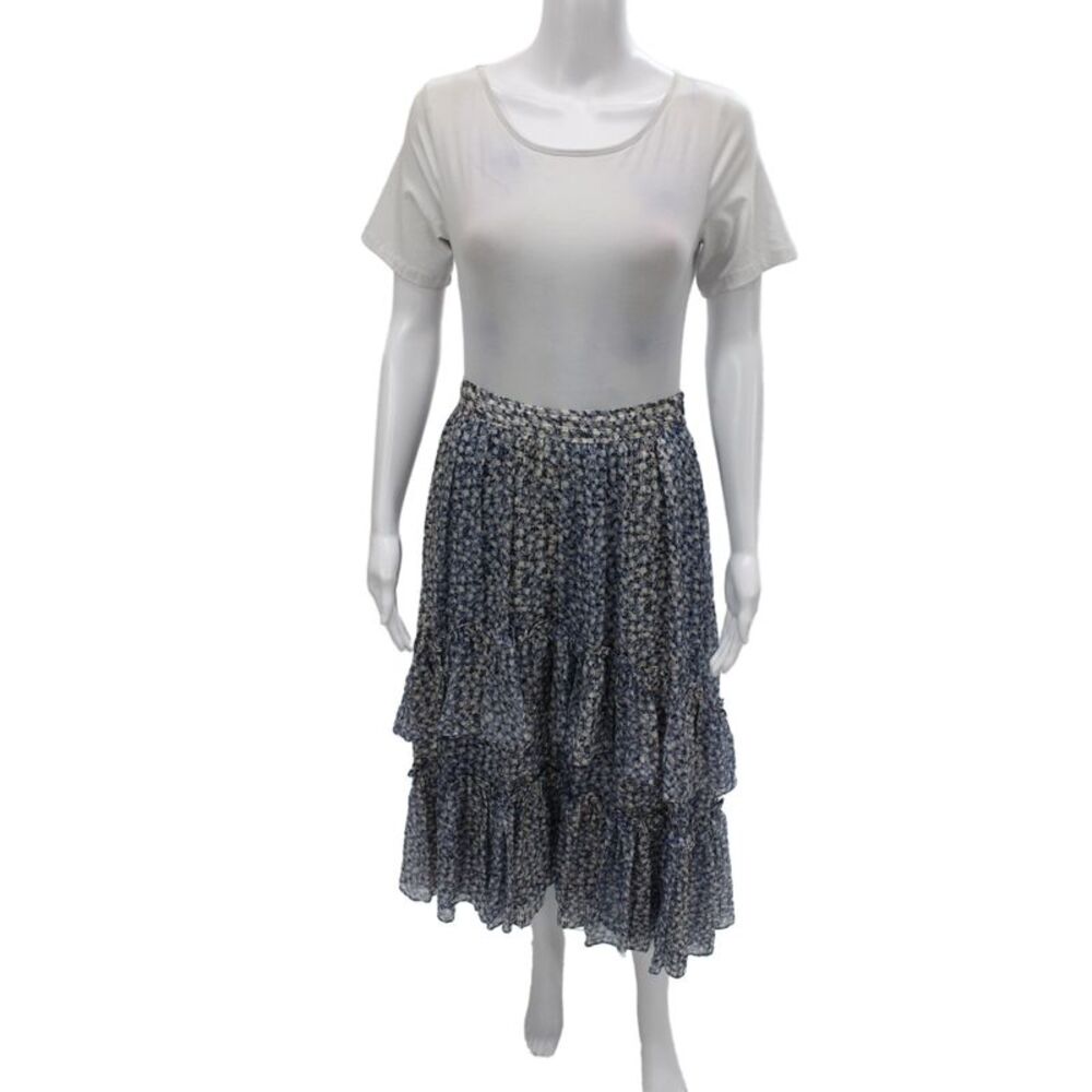 Ulla Johnson Womens Peasant Maxi Skirt Blue Silk Floral Size 6